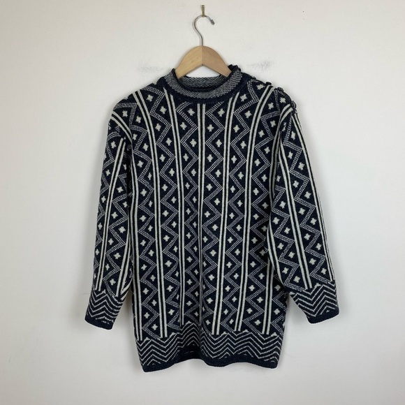 Vintage Esprit Geometric Nordic Wool Oversized Sweater - Picture 1 of 13